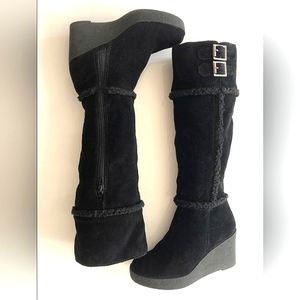 Juicy Couture Black Suede & Shearling wedge boots, Knee-high.  Size 5.5